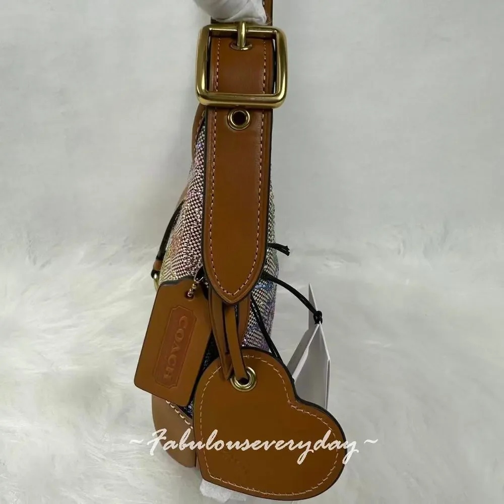 Coach Holographic Signature Canvas Shoulder Bag with Brown Leather Trim - Picture 4 of 11
